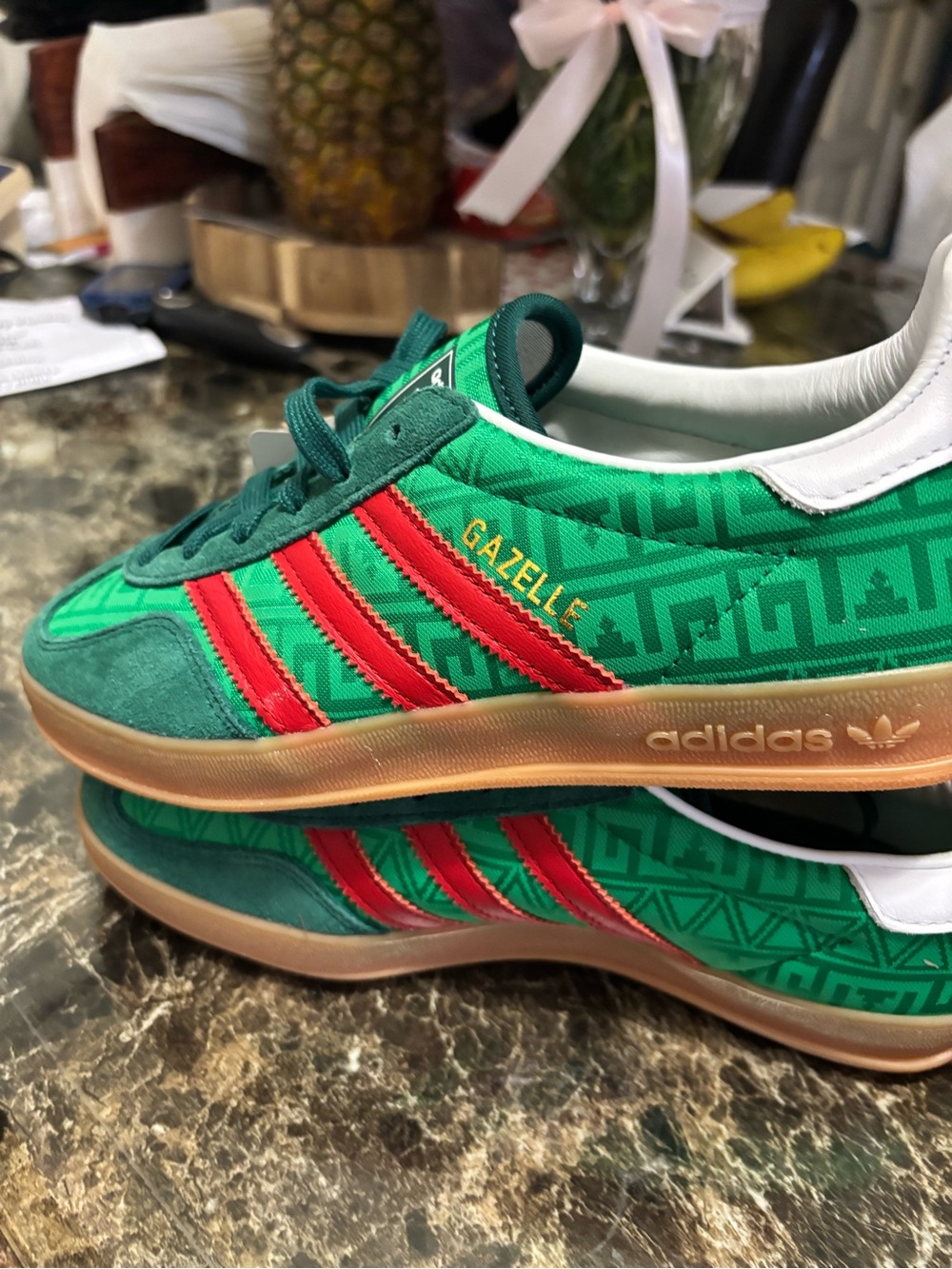 Adidas Gazelle Women's Green with Red Stripe Sneakers - Viva Mexico